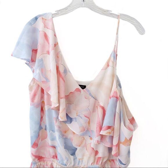 1.State Ruffled Asymmetrical Romper Pink Large - Picture 4 of 7